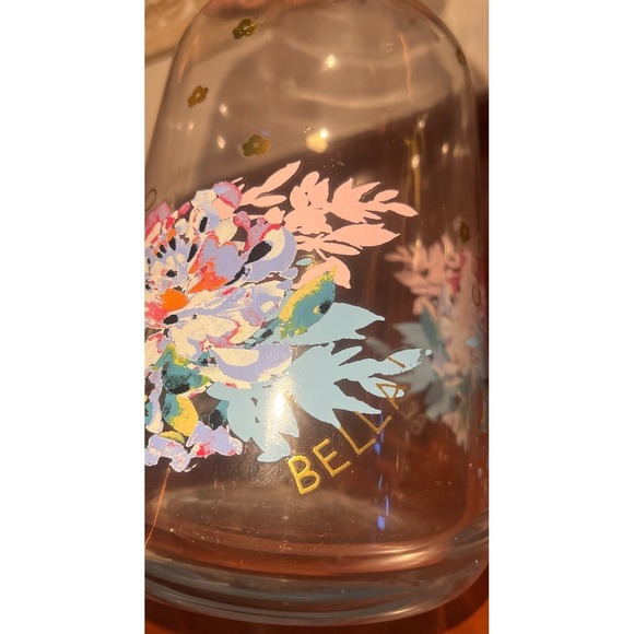 Anthropology Gilded Journey Floral Glass café Vase Gold Rim Bonjour Pitcher Boho - Picture 7 of 9